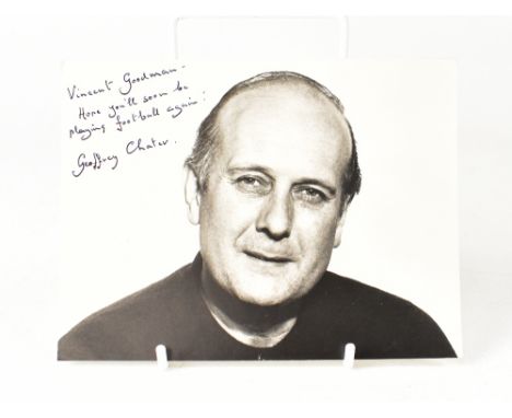 BRITISH ACTORS; a black and white photograph bearing the signature of Geoffrey Chater, and three cards bearing signatures of 