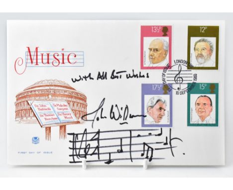 STAR WARS; a first day cover signed by composer John Williams, with a hand-drawn bar of music.We have not authenticated this 