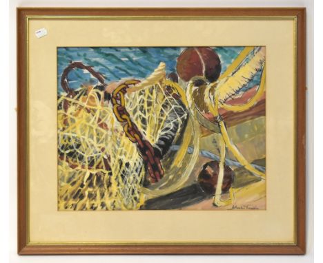CHARLES BREAKER (1906-1985); watercolour, abstract seascape  with nets and chains, signed lower right, 38 x 48cm, framed and 