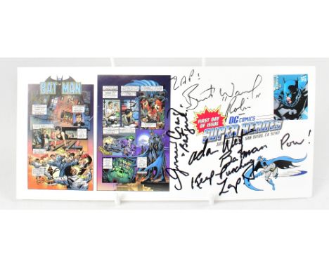 BATMAN; a first day cover bearing the signatures of Adam West and Burt Ward, further inscribed 'Pow Keep Punching, Zap'.We ha