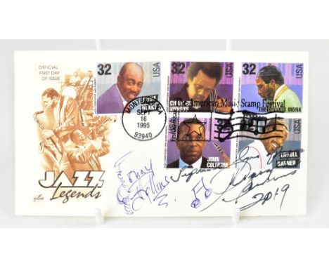 AMERICAN JAZZ; a first day cover bearing the signatures of Sonny Rollins and Pharaoh Saunders.We have not authenticated these