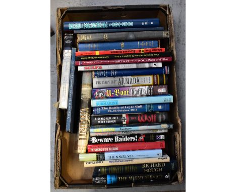 A quantity of hardback maritime and Naval battle related books to include 'Merchant Men at Arms' D W Bone, 'Norway and the Be