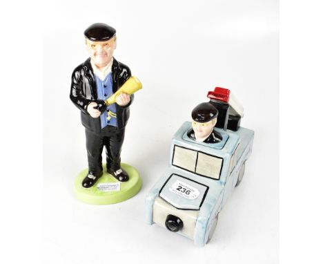 LORNA BAILEY; a figure of Fred Dibnah, height 27cm, and a novelty teapot of Fred Dibnah Steeplejacks truck, both inscribed Lo