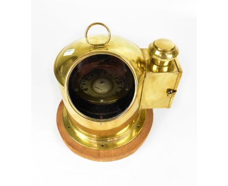 J BRUCE &amp; SONS LTD, LIVERPOOL; a brass cased gimbal mounted ship's compass, the dial stamped with maker's details and 'No