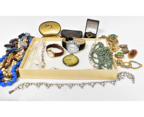 A collection of antique, vintage and modern costume jewellery to include necklaces, earrings, fashion watches, brooches, glas