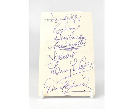 MANCHESTER UNITED; a black and white postcard of Fountains Abbey, bearing several signatures to the reverse, including Duncan