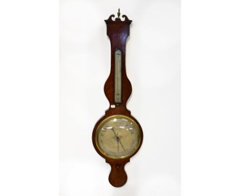 A 19th century mahogany banjo barometer, the silvered dial signed 'V Zanetti, Market Street, Manchester', with thermometer ab