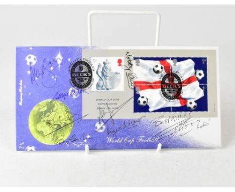 ENGLAND WORLD CUP WINNERS 1966; a 2002 World Cup first day cover bearing several signatures, including Nobby Stiles, Roger Hu