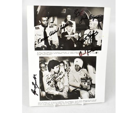 AIRPLANE!; a promotional black and white photographic sheet bearing the signatures of several stars from the film.We have not