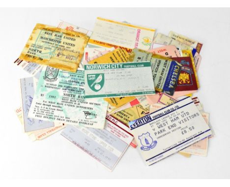 FOOTBALL; a group of predominantly 1980s and 1990s football ticket stubs, including six bearing signatures to include Sir Bob