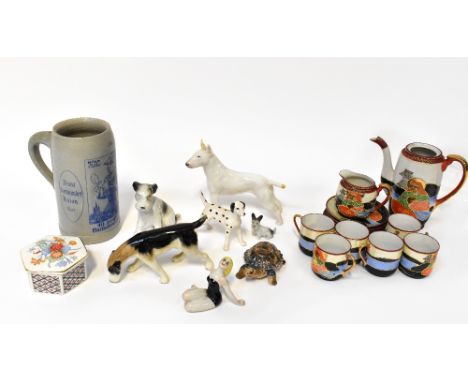 A mixed lot of ceramics to include Hummel figures, floral encrusted items, Japanese tea service, various model animals includ