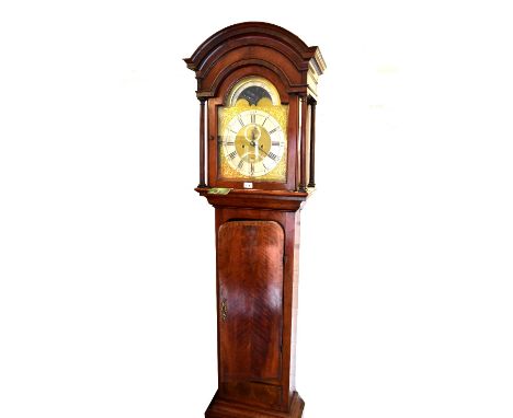 CHARLES BLANCHARD, LONDON; a George II mahogany eight day longcase clock with caddy moulded hood above arched brass dial with