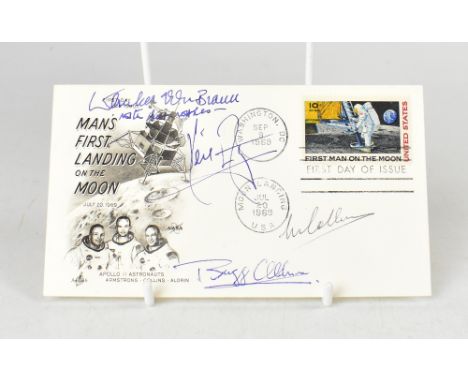 SPACE EXPLORATION; a first day cover dated 1969 bearing the signatures of Neil Armstrong, Buzz Aldrin, Michael Collins and Dr
