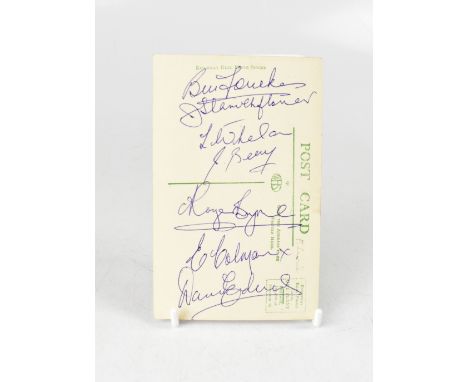 MANCHESTER UNITED; a black and white postcard bearing several signatures, including Foulkes, Blanch, Flower and Edwards.We ha