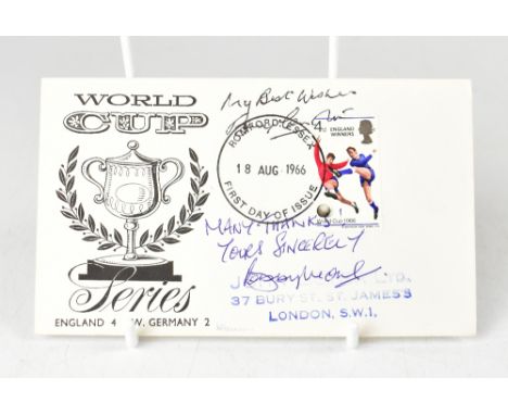 ENGLAND WORLD CUP WINNERS 1966; a first day cover bearing the signatures of Sir Bobby Moore and one other.We have not authent