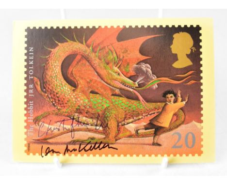 SIR IAN MCKELLAN and CHRISTOPHER LEE; a signed JRR Tolkien Hobbit Commemorative postcard, bearing the signatures of both acto