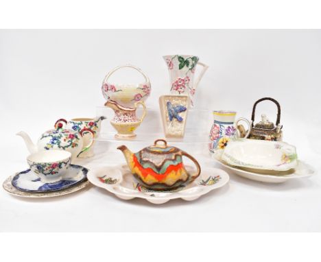 Various collectible pottery and porcelain, mostly early 20th century to include a Maling opal lustre pink blossom jug and bas