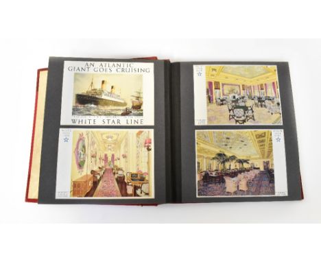 An album containing cruise ship menus and related pictures from Cunard White Star Line, Cruising Steamer Homeric passenger li