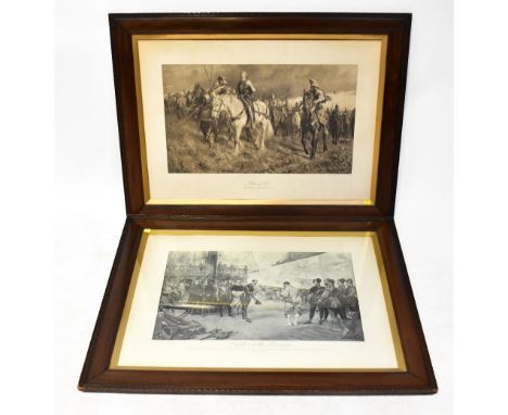 Two late 19th/early 20th century mono etchings, one titled 'Drake on the Revenge', after Seymour Lucas RA, signed in pencil l