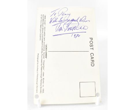 JOHN PERTWEE; a postcard of a train bearing the Dr Who actor's signature, dated 1970.We have not authenticated this signature