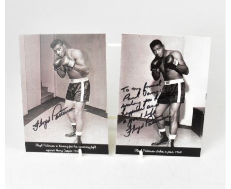 FLOYD PATTERSON; two reproduced black and white photographs bearing signatures of the boxing star (2).We have not authenticat