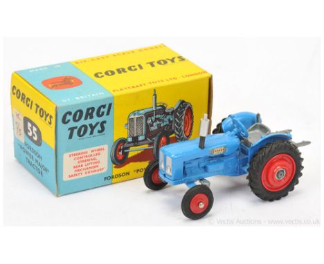 Corgi 55 Fordson Power Major Tractor - mid-blue including steering wheel, silver grille, bare metal seat and rear parts, red 