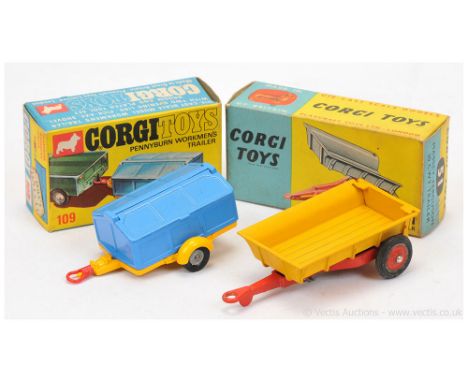 Corgi 51 Massey Ferguson Tipping Trailer - red including hubs, dull yellow tipper - Excellent (some small chips on coupling) 