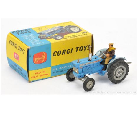 Corgi 67 Ford 5000 Super Major Tractor - blue, grey including mudguards and hubs, chrome trim, with figure driver, red painte