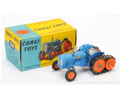 Corgi 54 Fordson Power Major Tractor with Roadless Half Tracks - mid-blue body and steering wheel, silver including seat, ora