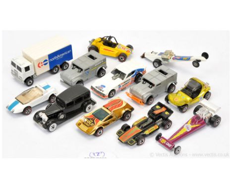 Hot Wheels (Mattel) group to include Redline Jack Rabbit Special; Sand Grab; Buzz-Off; Fuel Dragster, plus others - condition