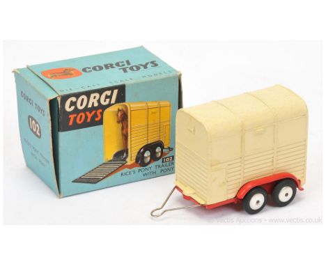 Corgi 102 Rice's Pony Trailer - finished in cream including opening ramp, red chassis, flat spun hubs, bare metal drawbar, wi