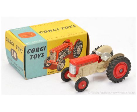 Corgi 50 Massey Ferguson 65 Tractor - cream, red including plastic hubs, silver grille, steering wheel and seat - Excellent P