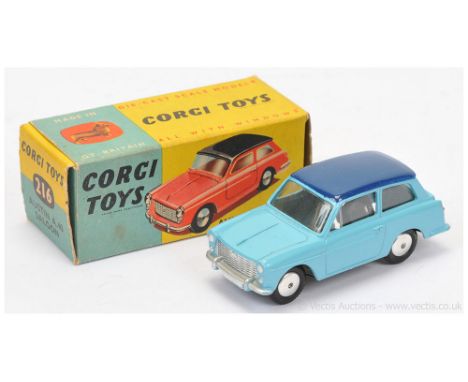 Corgi 216 Austin A40 Saloon - light blue, dark blue roof, silver trim, flat spun hubs - Excellent a lovely bright example in 