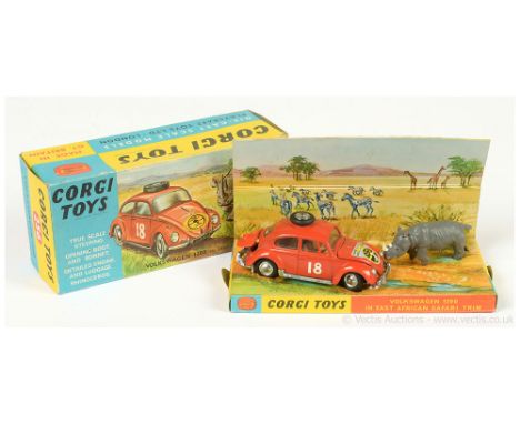 Corgi 256 Volkswagen 1200 (Beetle) "East African Safari" - orange body, RARE right hand drive brown interior, spun hubs, raci