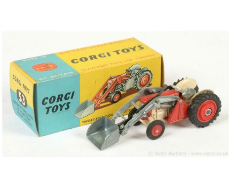 Corgi 53 Massey Ferguson 65 Tractor with Shovel - cream, red including plastic hubs, harder to find issue with bare metal sea