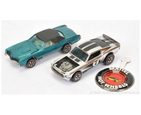 Hot Wheels (Mattel) Redline 6218 Custom Eldorado - metallic aqua, black hood, with tinplate button / badge and Mustang Boss H