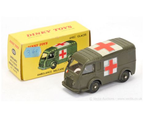 French Dinky 820 Renault "Ambulance" - drab green including concave hubs with black tyres, white and red cross on roof, sides