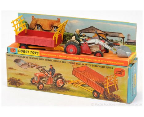 Corgi GS32 Gift Set to include Massey Ferguson 65 Tractor with Shovel - cream, red including plastic hubs, bare metal arms an