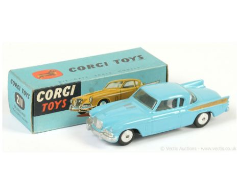 Corgi 211 Studebaker Golden Hawk - powder blue, gold side flashes, silver trim (extra silver super detailing added), flat spu