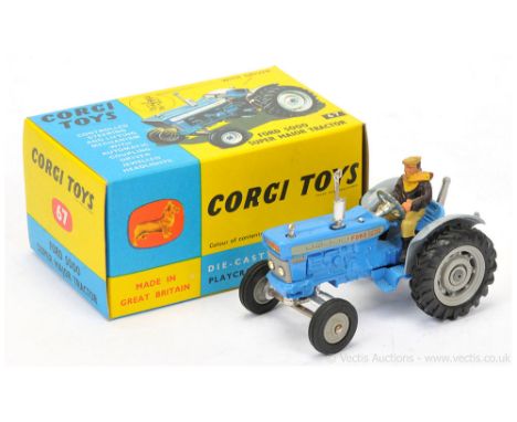 Corgi 67 Ford 5000 Super Major Tractor - blue, grey including mudguards and hubs, chrome trim, with figure driver - Excellent