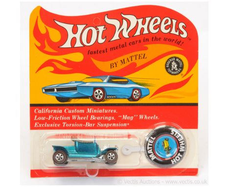 Hot Wheels (Mattel) Redline 6219 Hot Heap - dark metallic aqua with tinplate button / badge - Near Mint on a generally Excell