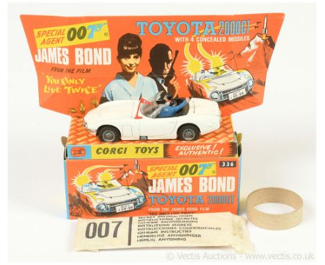 Corgi 336 "James Bond" Toyota 2000 GT - white body, black interior with "Aki &amp; James Bond" figures, red plastic aerial, w
