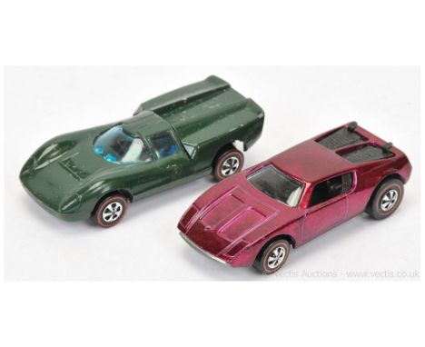 Hot Wheels (Mattel) Redline 6254 Lola GT70 - dark green - Good (does have some pitting) still a bright example, and 6460 AMX/