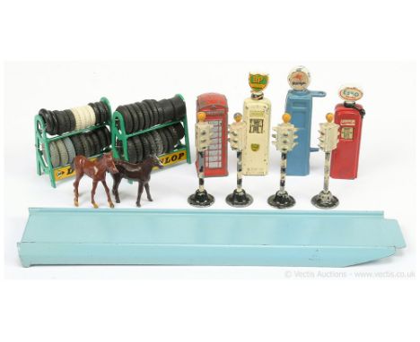 Dinky group of Accessories to include 4 x Traffic Lights; Public Telephone Box; 2 x "Dunlop" Tyre Racks (some incorrect tyres