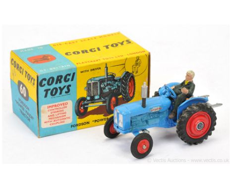 Corgi 60 Fordson Power Major Tractor - mid-blue including steering wheel, silver grille, bare metal seat and attachments, wit