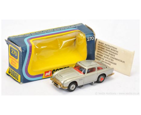 Corgi 270 "James Bond" Aston Martin DB5 - silver, red interior with "James Bond and Bandit" figures, gold front and rear bump