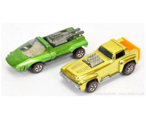 Hot Wheels (Mattel) Redline 6176 Short Order - metallic lime, orange plastics and 6458 Hairy Hauler - metallic green - condit