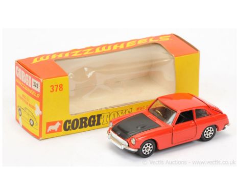 Corgi Whizzwheels 378 MGC GT "Competition Model" - red body, black bonnet and interior, chrome bumpers, Whizzwheels - Near Mi