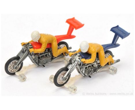 Hot Wheels (Mattel) Rrrumblers High Tailer a pair (1) blue plastics, light tan figure with white helmet and racing number 5 a