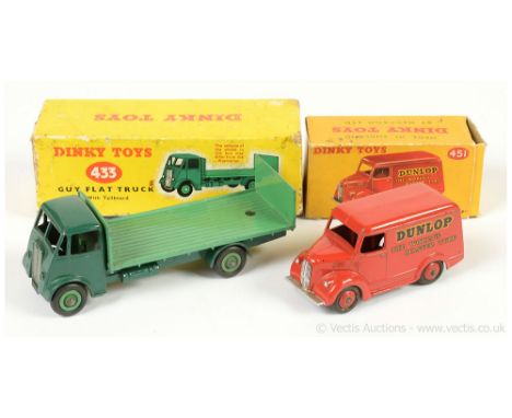 Dinky 435 Guy (Type 1) Flat Truck with Tailboard - two-tone green, silver trim, metal tow hook - Good (does have small chips 